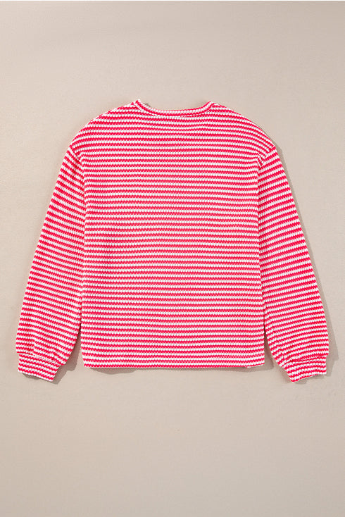 Stripe Round Neck Drop Shoulder Long Sleeve Top